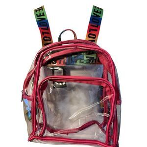 Clear Backpack Transparent Backpacks Stadium Women Men Kids Pink Trim LOVE NWT